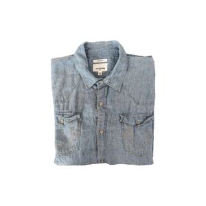 True Religion Shirt Mens 2XL Blue Short Sleeve Ryan Western Linen Cotton Blend